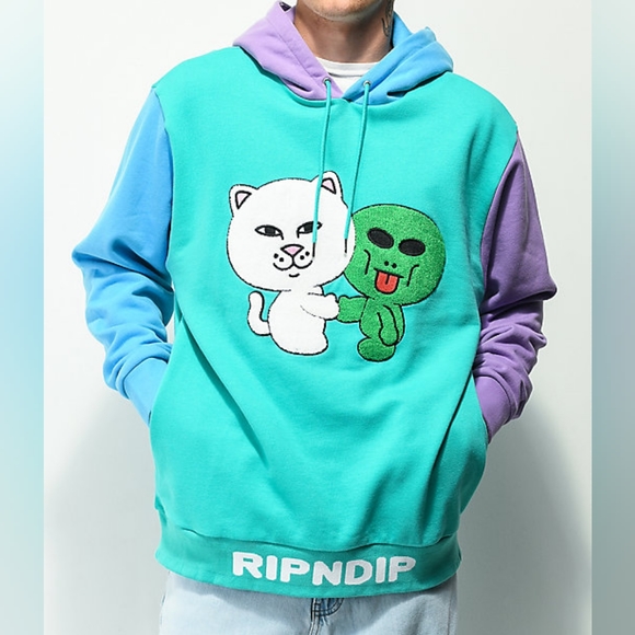 Ripndip Other - RIPNDIP Buddy System Colorblock Teal Hoodie Size M Lord Nermal Cat NWT NEW